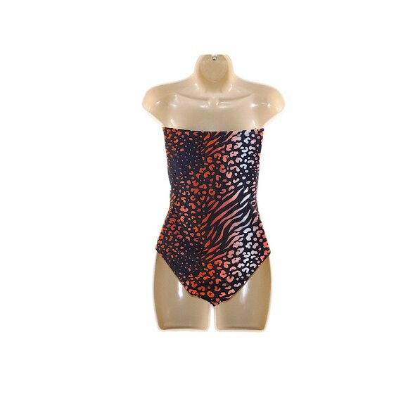 Lelloue Strapless Animal Print One Piece Swimsuit Women’s M Leopard Zebra - Picture 5 of 13